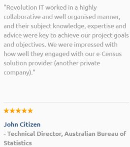 Testimonial from John Citizen - Technical Director, Australian Bureau of Statistics.